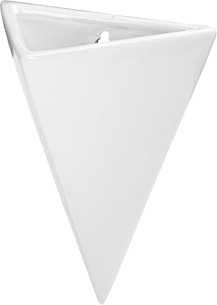 Set of 2, White Wall-Mounted Sconce-Style Planter Vases, Pyramid Ceramic Succulent Holder-MyGift
