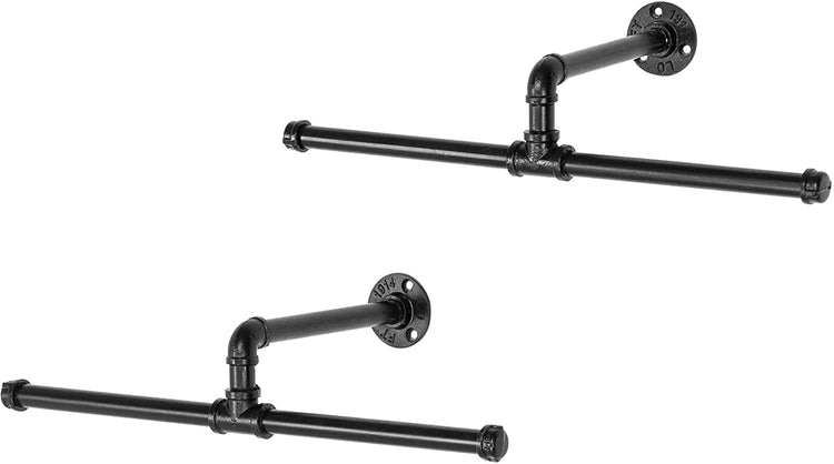 Set of 2, Wall-Mounted 20-Inch Metal Pipe T-Bar Garment Rods-MyGift