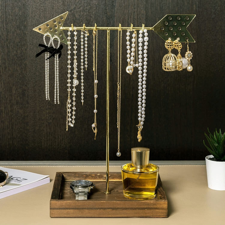 Brass Metal Arrow Jewelry Organizer, Necklace Hanger, Earrings Stand w ...
