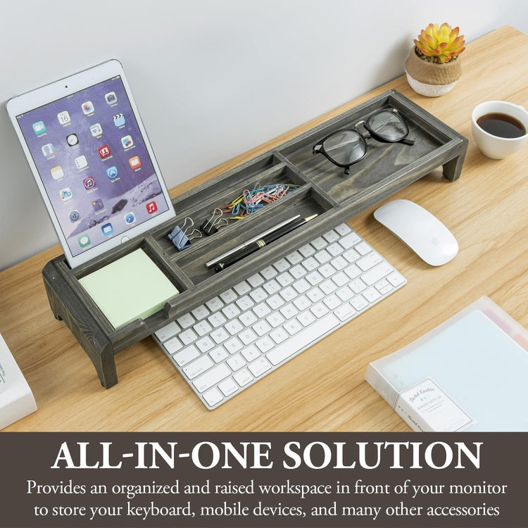 Weathered Gray Wood Over Keyboard Desk Organizer Tray with Phone Tablet Stand, Sticky Note and Pen Holder-MyGift
