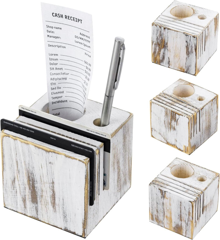 White Wood Restaurant or Bar Check Block, Bill and Receipt Holder Presenter Organizer, Set of 4-MyGift