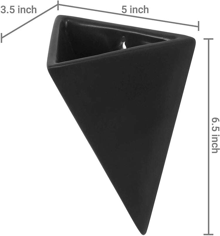 Set of 2, Pyramid Black Ceramic Wall-Mounted Sconce-Style Succulent Planter Vases-MyGift