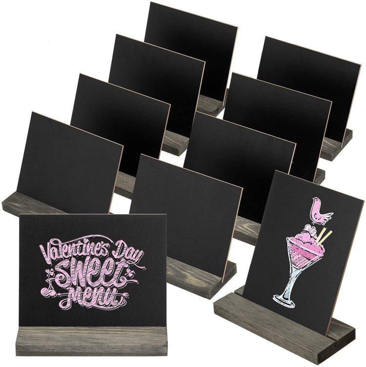 10 Pack of 5" x 6" Mini Chalkboard Signs with Vintage Wood Base Stands-MyGift