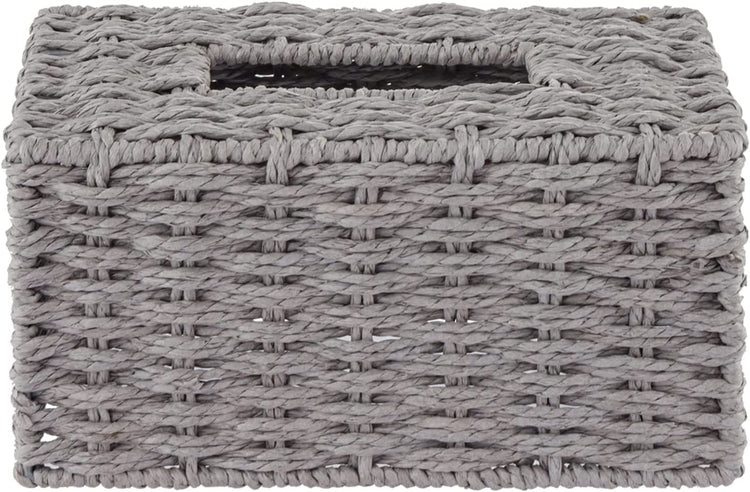 Decorative Gray Paper Rope Woven Rectangular Tissue Box Holder Cover-MyGift
