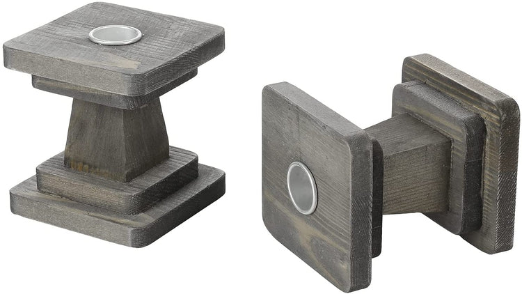 Set of 2, Decorative Candlestick Holder, Gray Wood Square Tabletop Pedestal Style Taper Candle Stands-MyGift