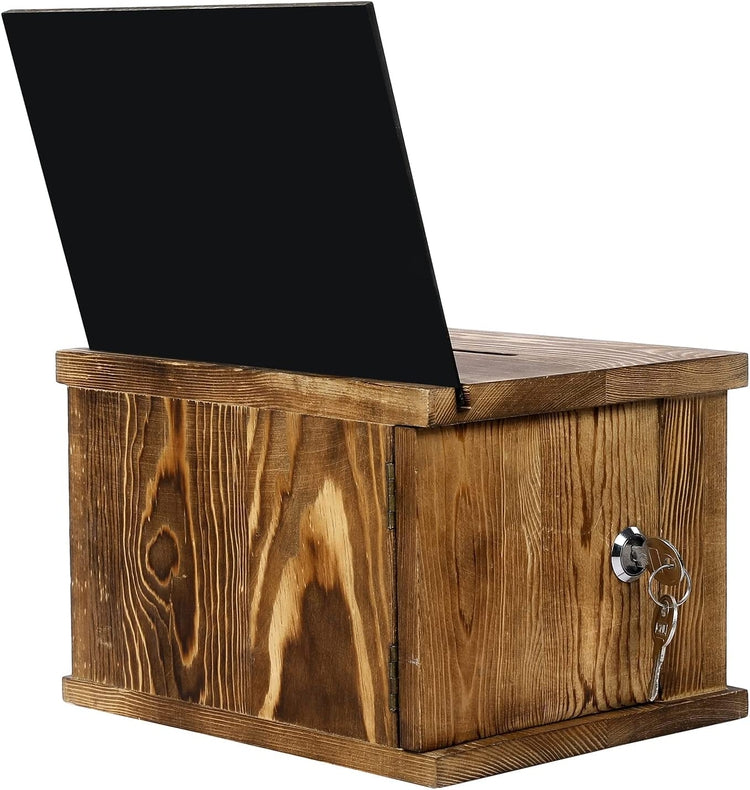 Whitewashed Wood Lockable Suggestion Box, Donations Box with Removable Chalkboard and Acrylic Sign Holder-MyGift