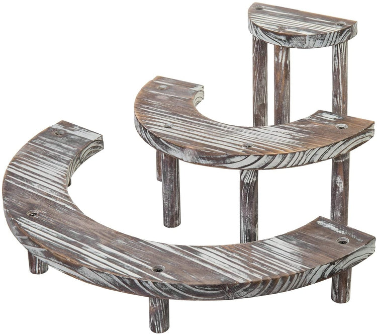 3 Tier Rustic Torched Wood Semicircle Cupcake Stand Display Risers-MyGift