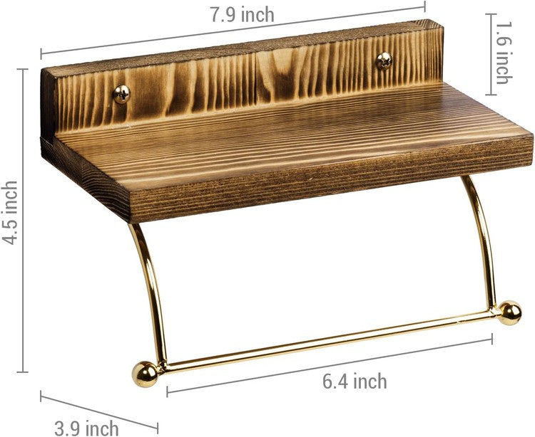 Wall Mounted Brass Metal and Brown Wood Hand Towel Rack, Hanging Towel Holder-MyGift