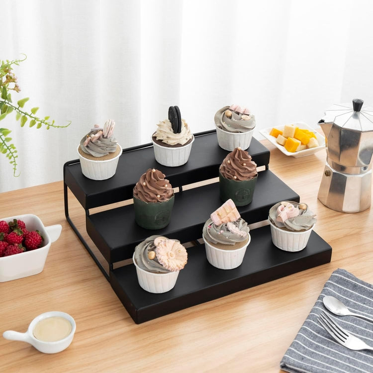 3 Tier Black Metal Cupcake Holder, Dessert Display Riser Stand for Mini Cake Pastry Muffins-MyGift