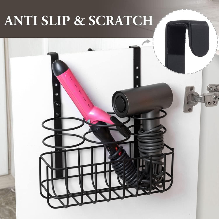 Hair Styling Adjustable Over Cabinet or Wall Mounted Black Metal Wire Rack for Blow Dryer Straightener Curling Iron-MyGift