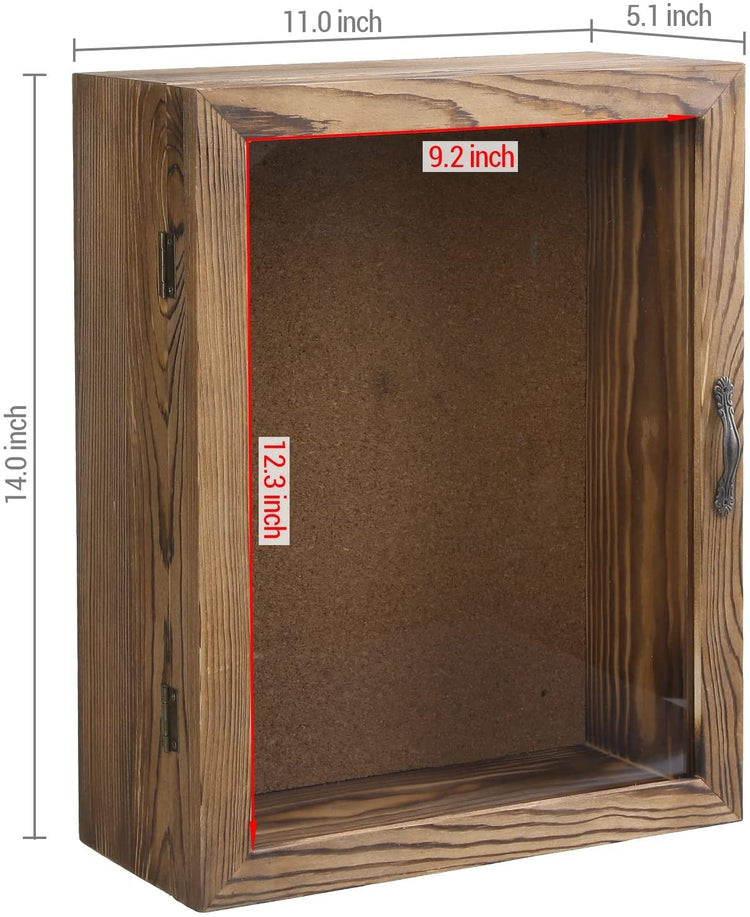 Burnt Wood Shadow Box with Cork Board Backing, 11x14 Wall Mounted Display Case and Clear Acrylic Front Panel Door-MyGift
