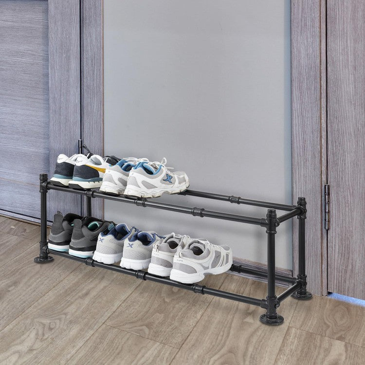 Stream Line Shoe Rack Tiered Matte Black Metal Pipe Freestanding Expanding Shoe Rack, Custom ...