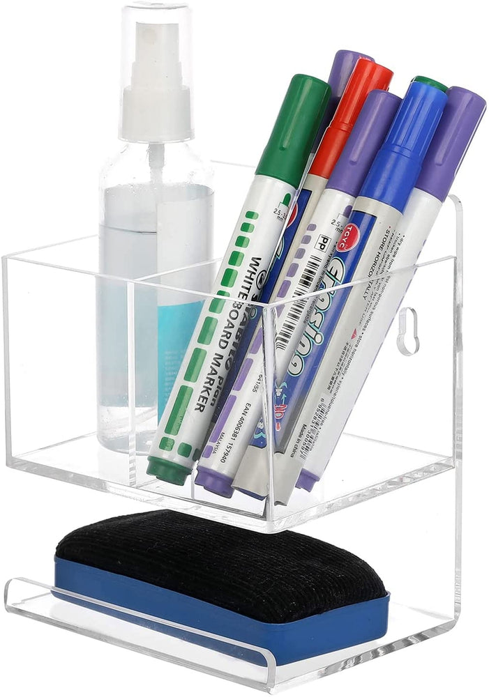 Clear Acrylic Whiteboard Storage Rack for Dry Erase Markers, Erasers, and Cleaner Bottle, Office Supplies Organizer-MyGift