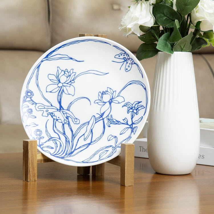 Plate Display Stand, Acacia Wood Tabletop Saucer Rack, Folding Picture Frame Holder Easel-MyGift