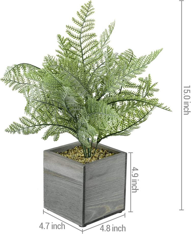 Fake Fern Plant, Artificial Greenery, Maidenhair Potted Faux Fern in Gray Wood Square Planter Pot-MyGift