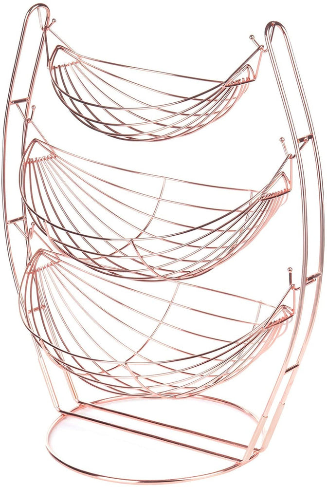 3-Tier Rose Gold-Tone Metal Hammock-Style Produce Fruit Storage Baskets-MyGift