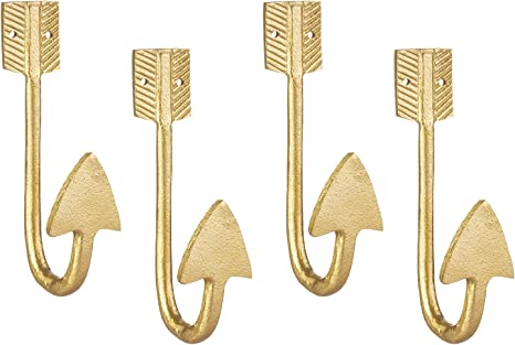 Gold Metal Wall Hanging Coat Hook with Arrow Design, Wall Mounted Entryway Storage Hooks, Set of 4-MyGift