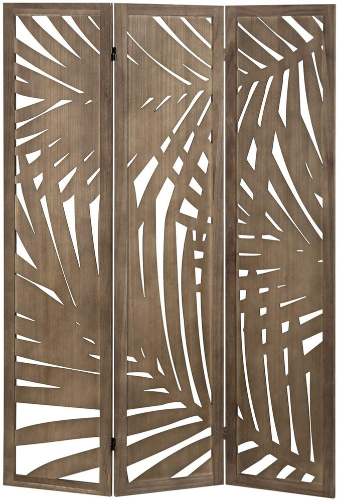 3 Panel, Brown Wood Tropical Palm Leaf Cutout Decorative Room Divider-MyGift