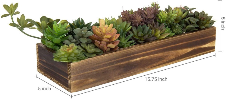 burnt succulent plants 15 Inch Artificial Assorted Succulent Plant Arrangement in Rustic Burnt Wood Plant Pot
