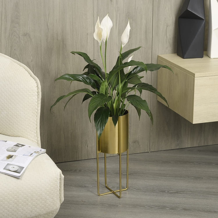 Brushed Brass Metal Decorative Planter Pot with Display Riser Stand-MyGift