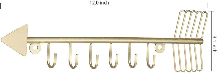 Set of 2 Brass Metal Wall Mounted Necklace Holder with 6 Hooks, Arrow Design Jewelry Organizer-MyGift