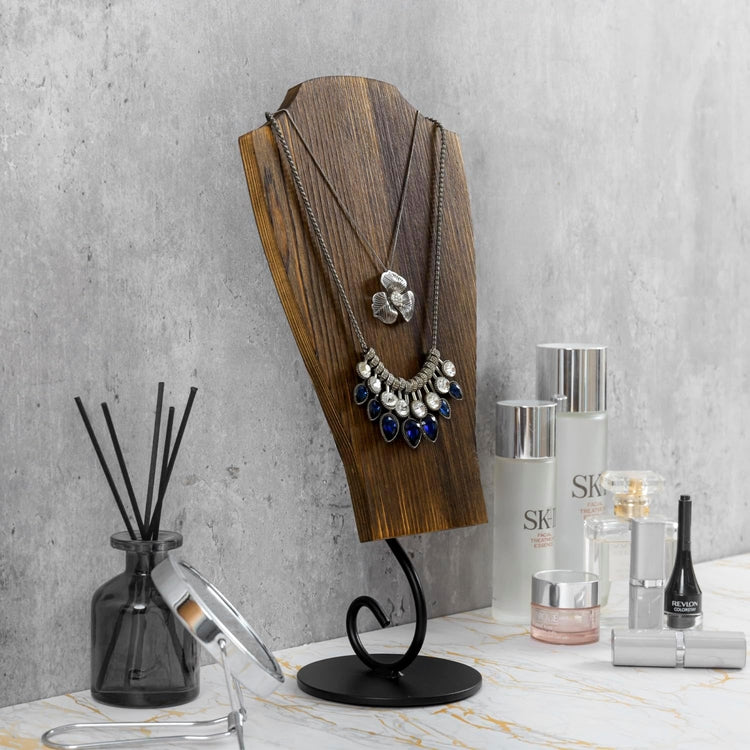 Brown Wood and Black Metal Necklace Stand, Tabletop Jewelry Holder Rack for Home or Retail Display-MyGift