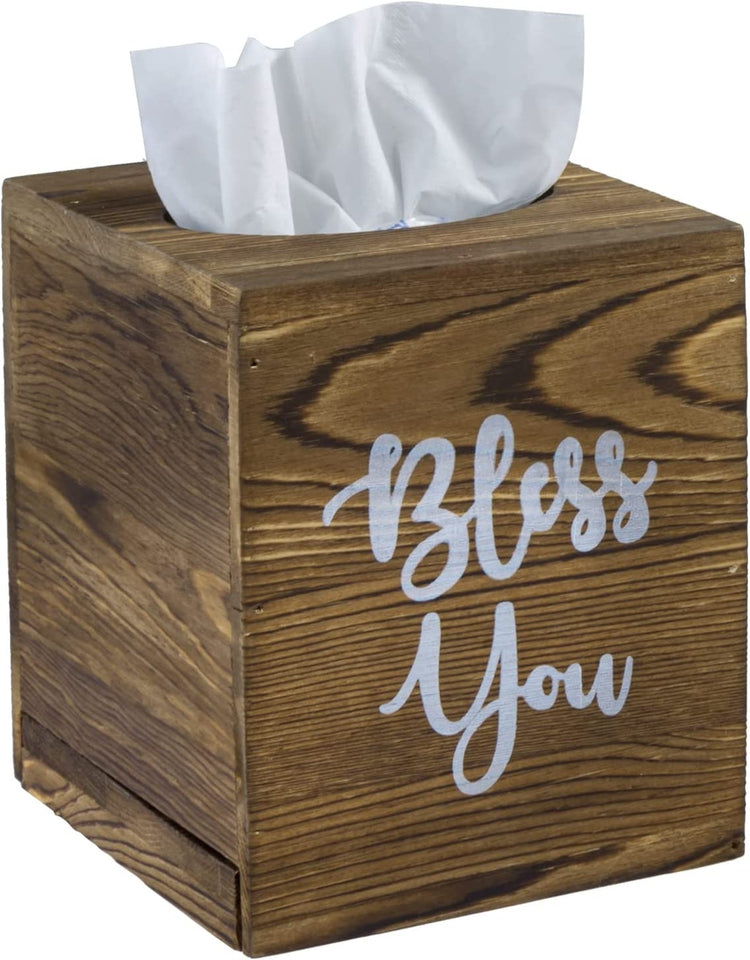 "Bless You" Vintage Weathered Gray Wood Square Tissue Box Holder Cover-MyGift