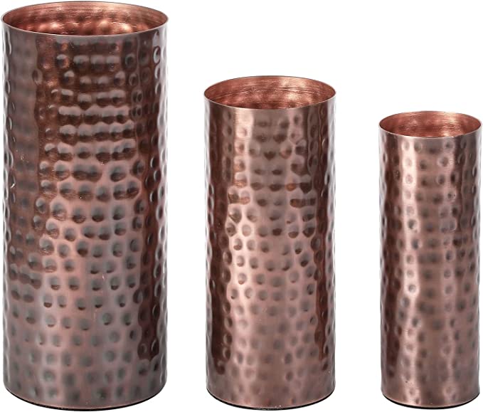 Decorative Flower Vases with Hammered Texture, Vintage Copper Tone Meta lCenterpiece, Set of 3-MyGift