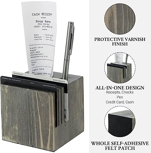 Set of 4, Gray Wood Restaurant, Bar Check Block with Pen and Credit Card Slots, Bill and Receipt Holder Organizer-MyGift