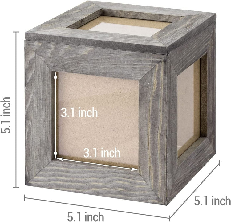 5 Inch Gray Wood Decorative Desk Picture Frame Keepsake Box, Set of 2-MyGift