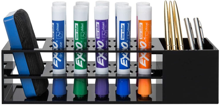 Wall Mounted Black Dry Erase Marker and Whiteboard Eraser Rack with Storage for Cleaner-MyGift