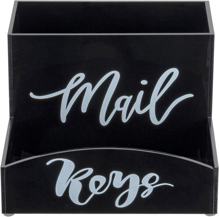 Black Acrylic Mail Holder and Key Organizer Entryway Storage Tray, Desktop Mail Sorter-MyGift