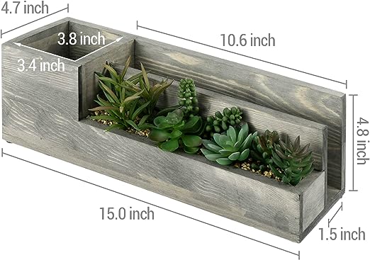 Gray Wood Desktop Organizer with Artificial Mini Succulent Plants, Mail Sorter and Office Stationery Holder-MyGift