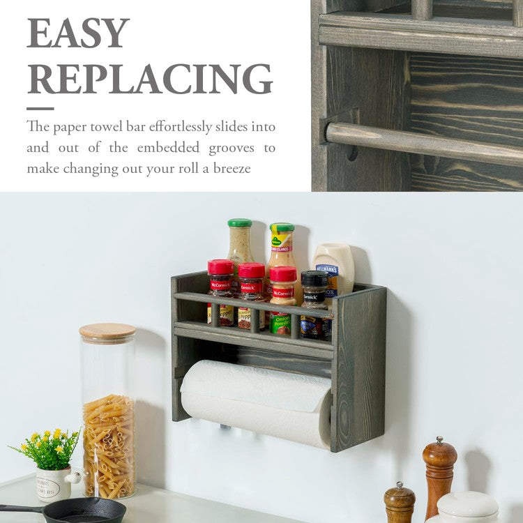 Rustic Paper Towel Holder w/ Shelf Wall Mounted Spice Rack for Kitchen,  Bathroom