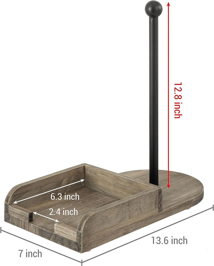Weathered Gray Wood and Black Metal Paper Towel Roll Holder and Napkin Dispenser Combination Storage Rack-MyGift