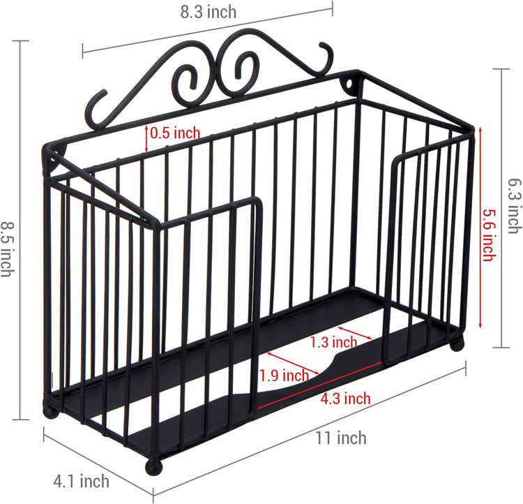 Black Metal Bathroom Folded Paper Towel Holder, Wall Mounted Disposable Napkin Dispenser Rack-MyGift