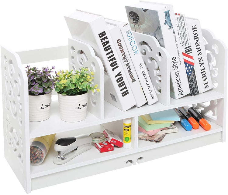 5 Shelf Decorative White Scrollwork Desktop Bookshelf Office Organizer-MyGift
