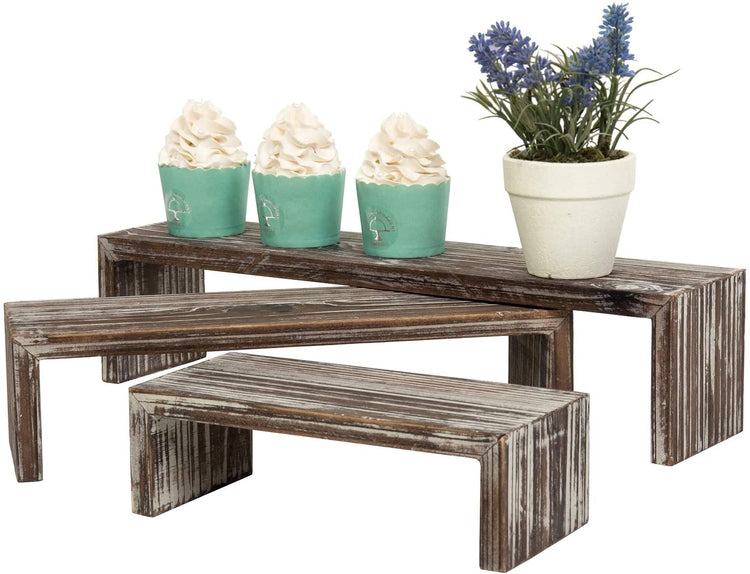 Set of 3 Torched Wood Nesting Decorative Tabletop Display Riser Stands-MyGift