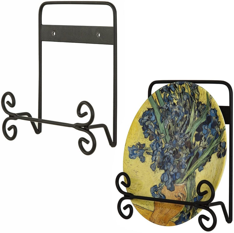 Set of 2, Wall Mounted Collector Plate Holder Display Stand Rack with Black Metal Decorative Scrollwork Design-MyGift
