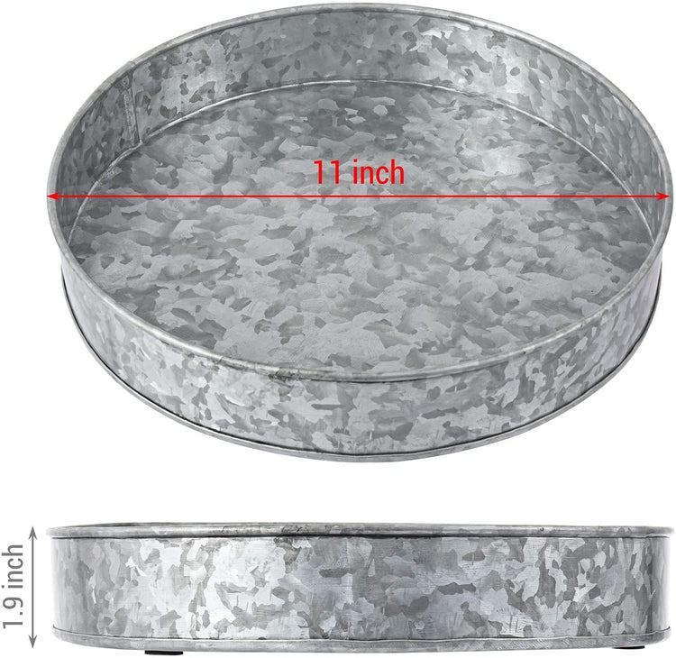 11 Inch Farmhouse Galvanized Metal Round Serving Tray, Vanity Tray and Tabletop Decorative Display Platter-MyGift