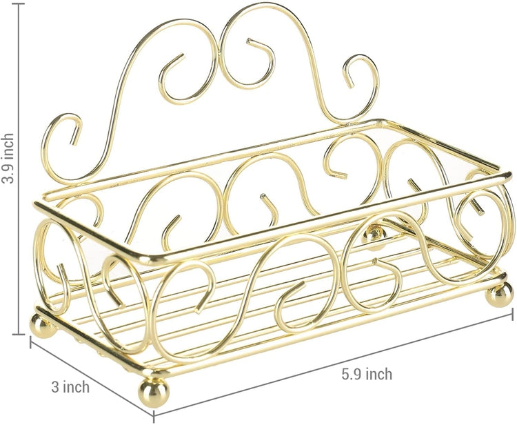 Brass Tone Metal Wire Kitchen Sponge Holder, Sink Storage Rack Draining Tray with Scrollwork Design for Countertop-MyGift