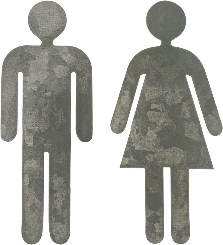 Galvanized Metal Cutout Male Female Restroom Hanging Door Signs, Decorative Bathroom Dressing Room Signs-MyGift