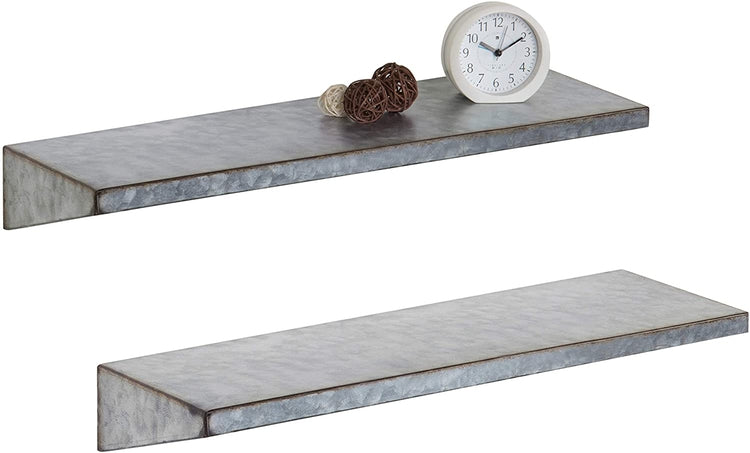 Set of 2 Galvanized Metal Wall Mounted 24-Inch Shelves-MyGift