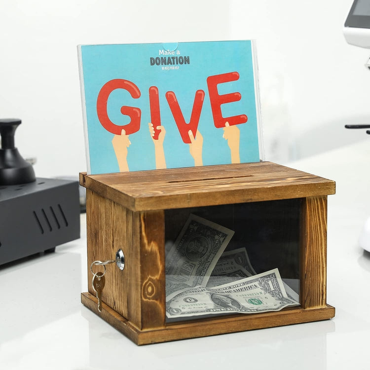 Whitewashed Wood Lockable Suggestion Box, Donations Box with Removable Chalkboard and Acrylic Sign Holder-MyGift