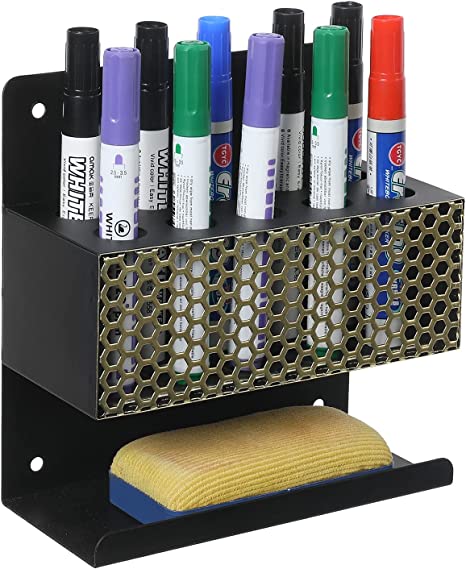 Wall Mount Black Metal Dry Erase Marker Holder, 10 Slot Whiteboard Accessories Rack-MyGift