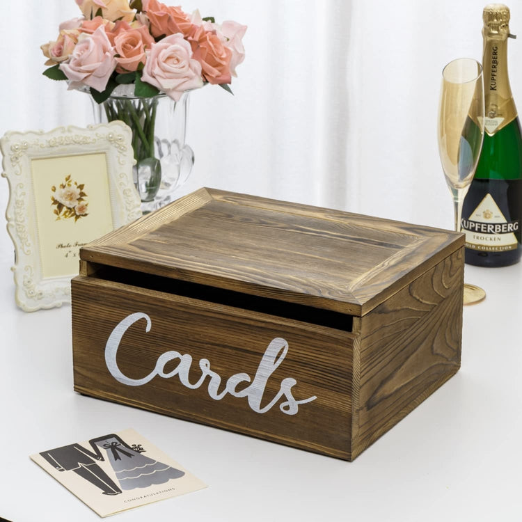 Wedding Card Box, Wood Reception Gift Card, Wall Mountable Thank You Cards Holder with Hinged Lid-MyGift