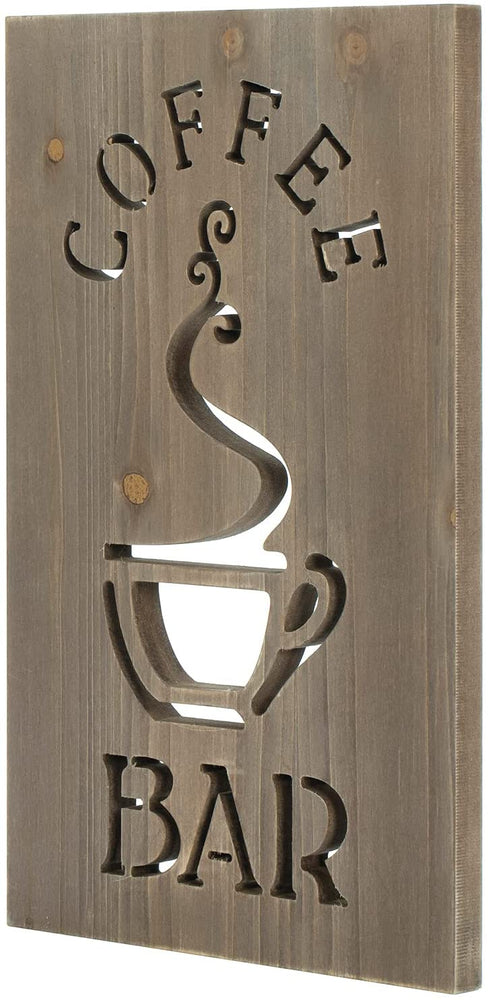 Brown Wood Kitchen Wall Décor Decorative Sign COFFEE BAR Carved Cutout Words and Steaming Cup-MyGift