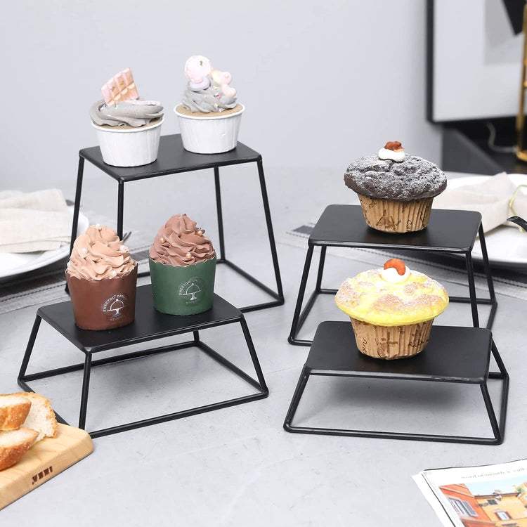 Set of 4, Matte Black Metal Food Display Stands, Risers for Display, Cupcake Dessert Stands-MyGift