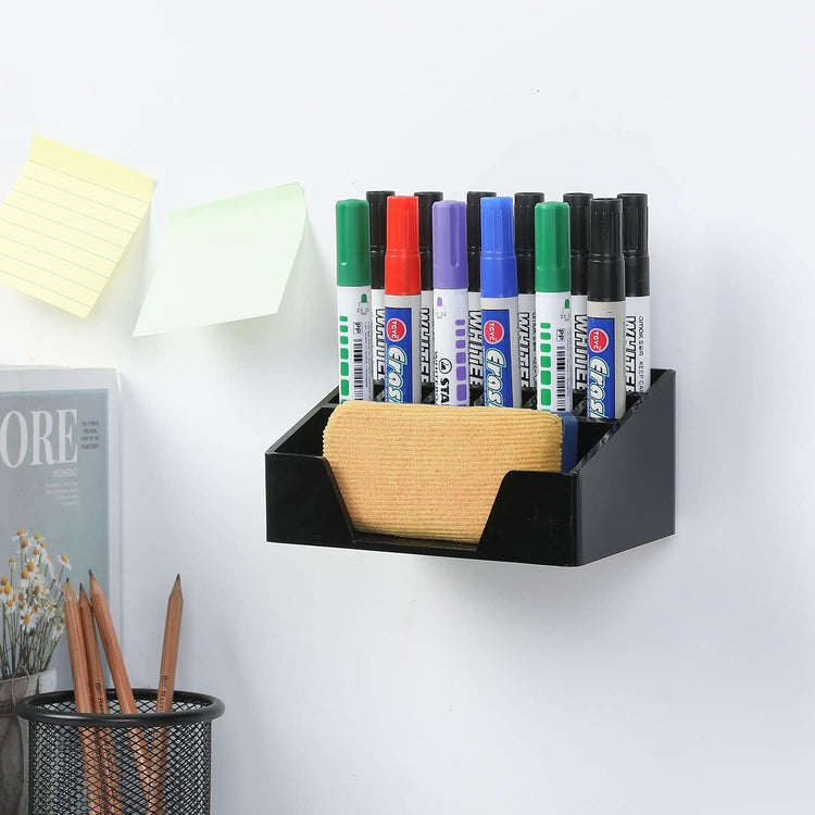 Black Acrylic Wall Mounted Whiteboard Markers and Dry Eraser Holder Storage Rack, Office Classroom Accessory Caddy Tray-MyGift