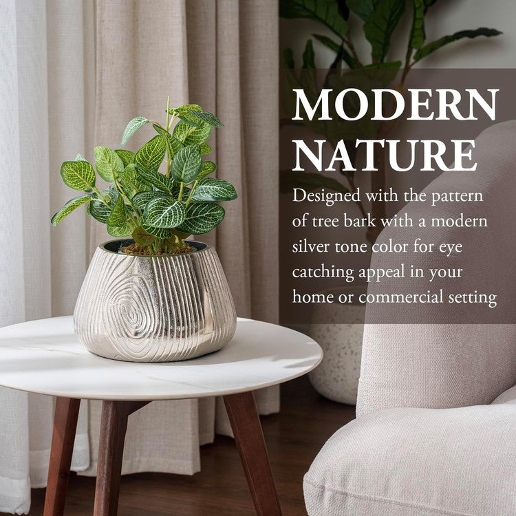 Tabletop Round Silver Plant Holder, Decorative Flower Pot Planter Container-MyGift